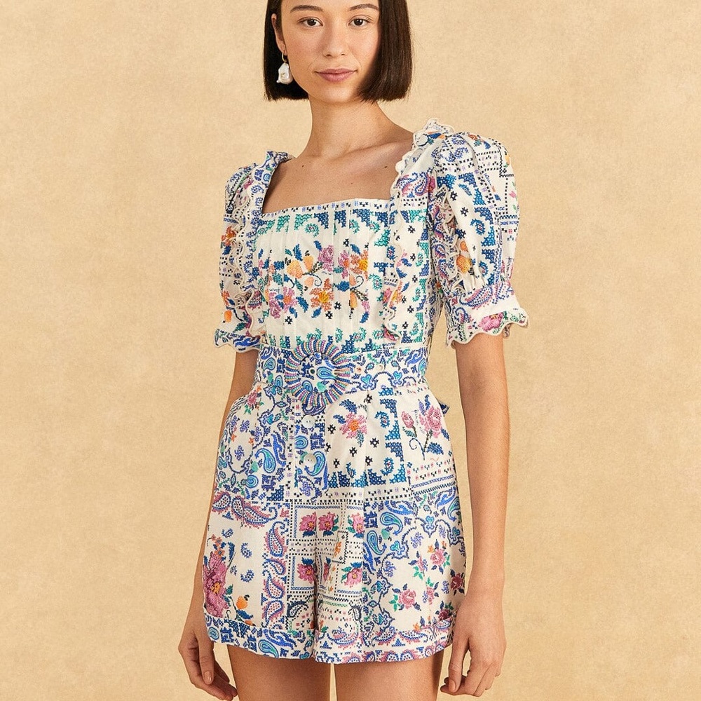 NWT FARM Rio Off-White Romantic Bandanas Organic Cotton Romper